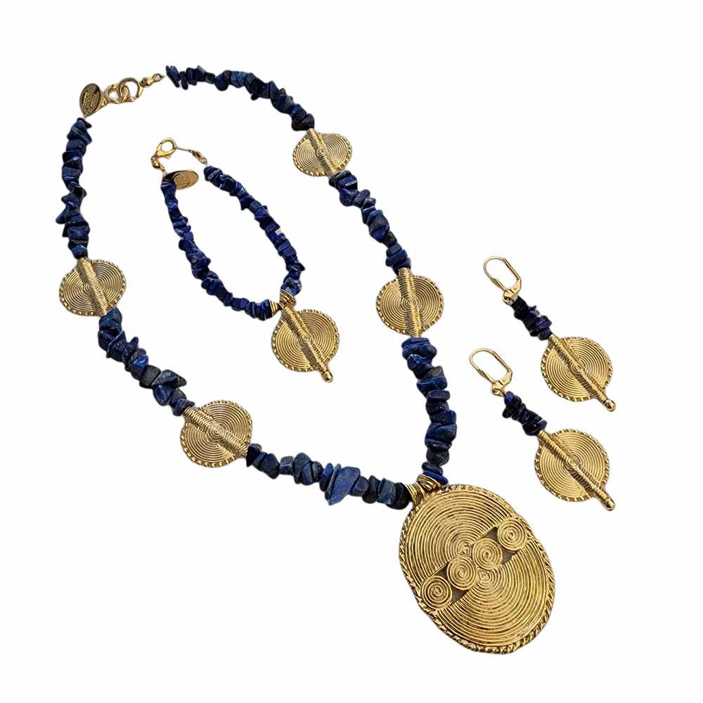 Mary McFadden Vintage Lapis Necklace, Earrings, &… - image 1