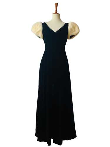 Vintage Lillie Rubin Black Velvet Gown w/Ivory Min