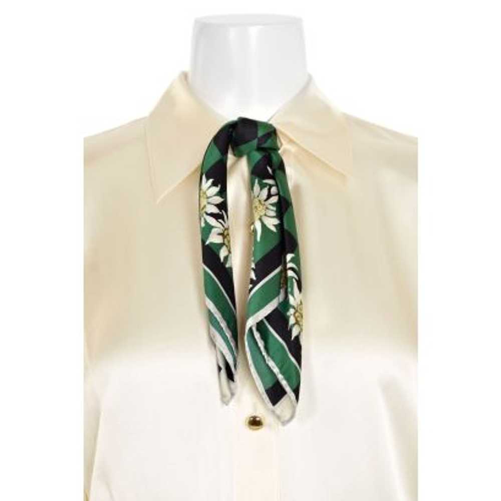 Escada Cream/Forest Green Tartan Bow 100% Silk Bl… - image 3