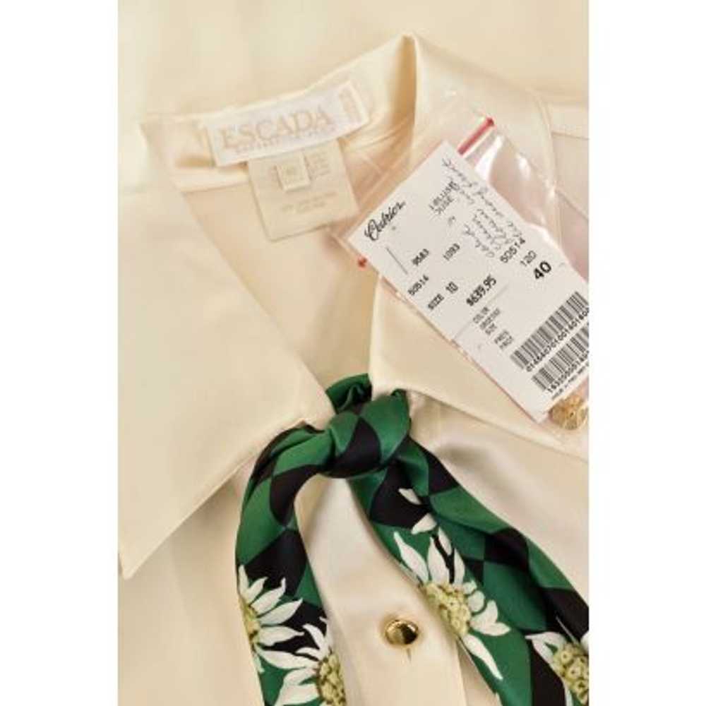 Escada Cream/Forest Green Tartan Bow 100% Silk Bl… - image 6