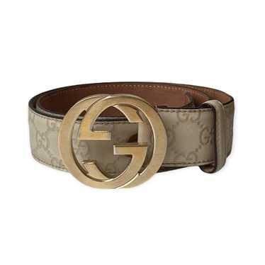 Gucci Beige/Pink GG Supreme Blooms Print Canvas Interlocking G Buckle Belt  75CM Gucci