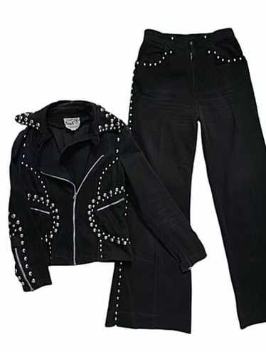 1970s studded black Roncelli Moto jacket suit - image 1