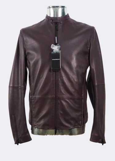 Emporio Armani Burgundy Cafe Racer Leather Jacket