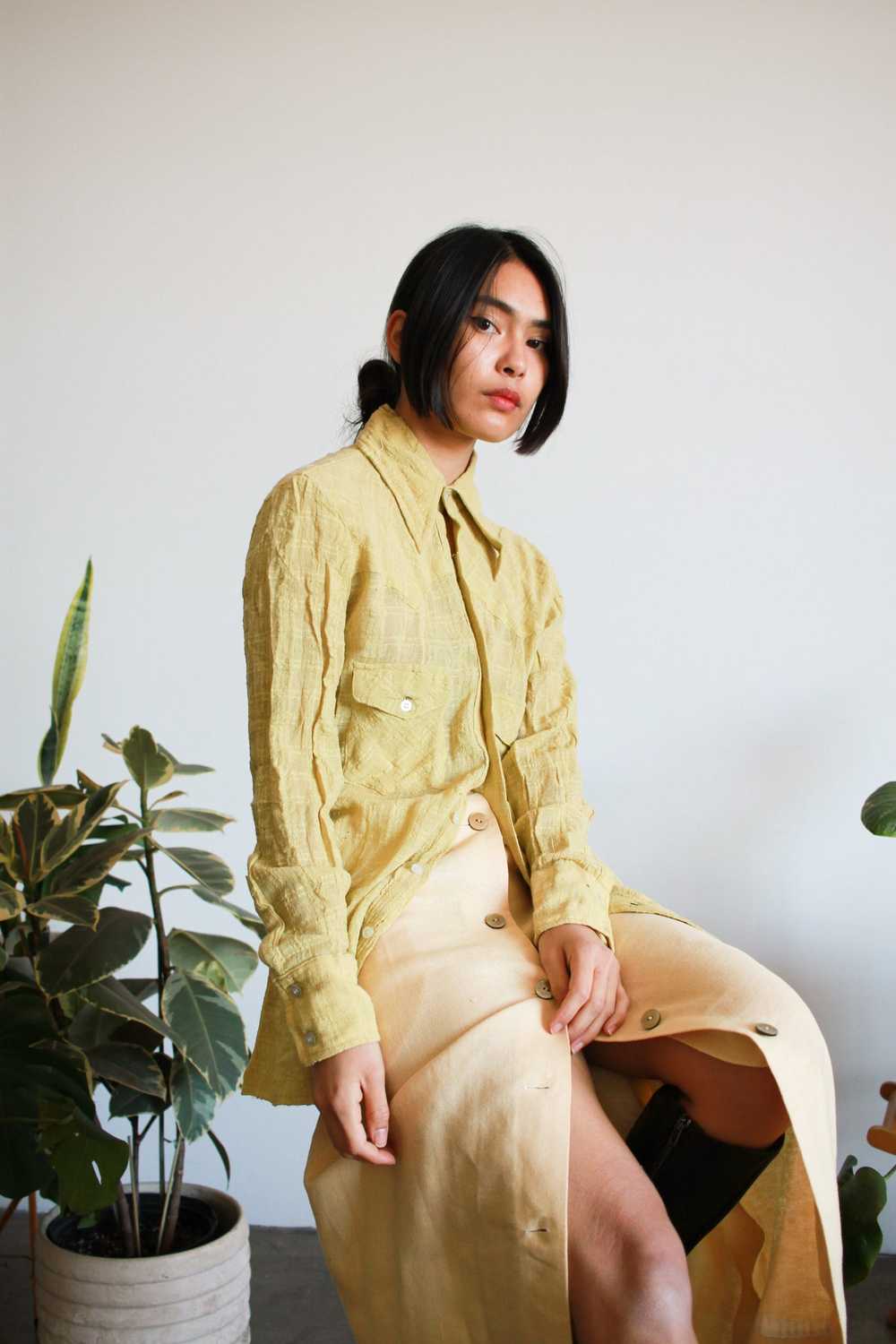 1970s Chartreuse Indian Cotton Madras Shirt - image 1
