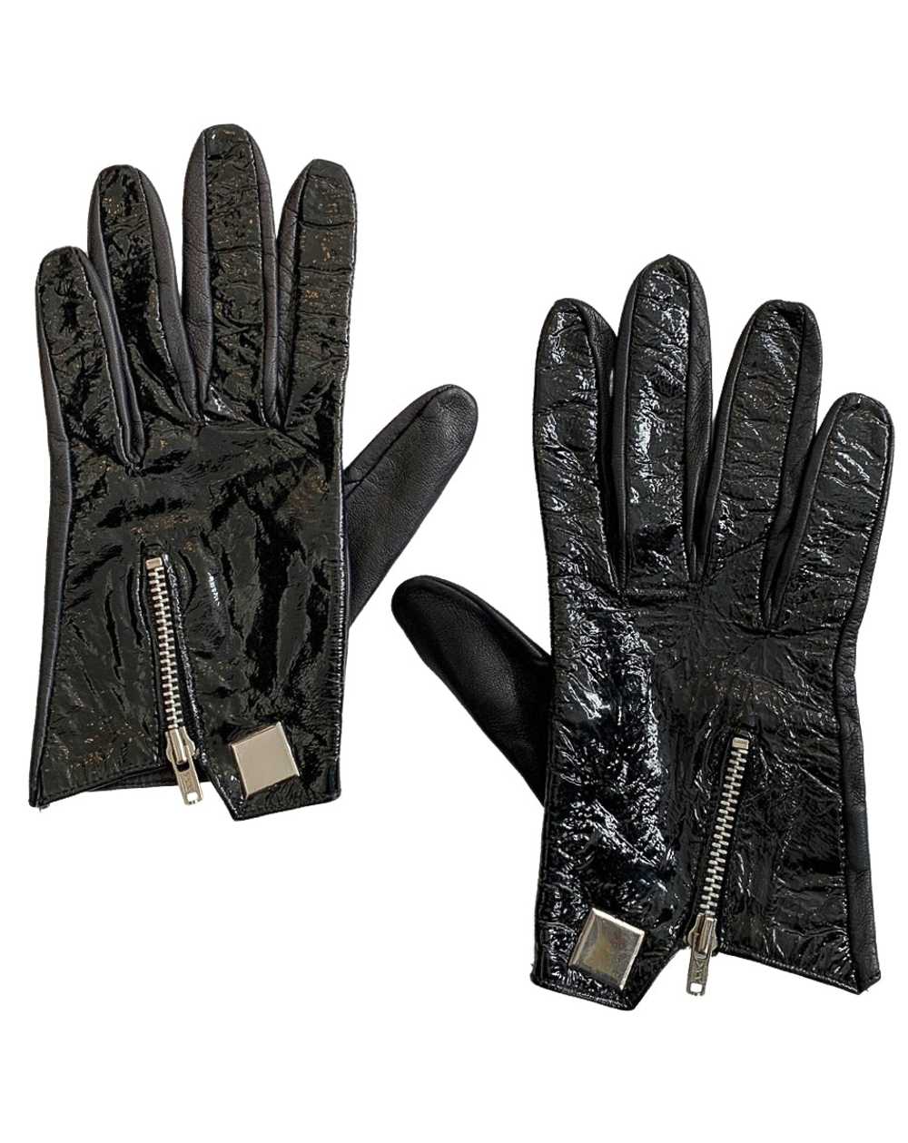 CLAUDE MONTANA BLACK PATENT LEATHER BONDAGE GLOVES - image 1