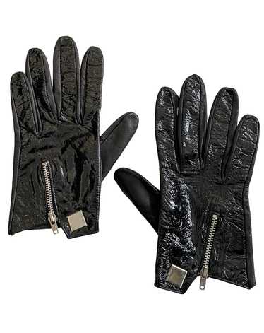 CLAUDE MONTANA BLACK PATENT LEATHER BONDAGE GLOVES