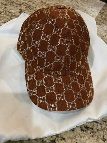 Gucci Gucci Gg Lamé Brown Silver Logo Baseball Hat