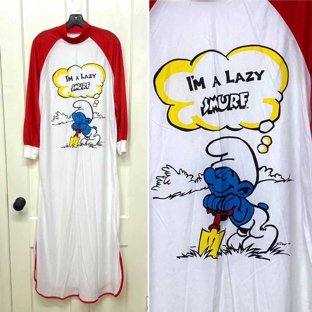 1980s deadstock Lazy Smurf long sleeve mock turtl… - image 1