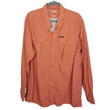 SIMMS Big Sky Long Sleeve Snap Fishing Shirt in Orange Plaid UPF 50+  Western M
