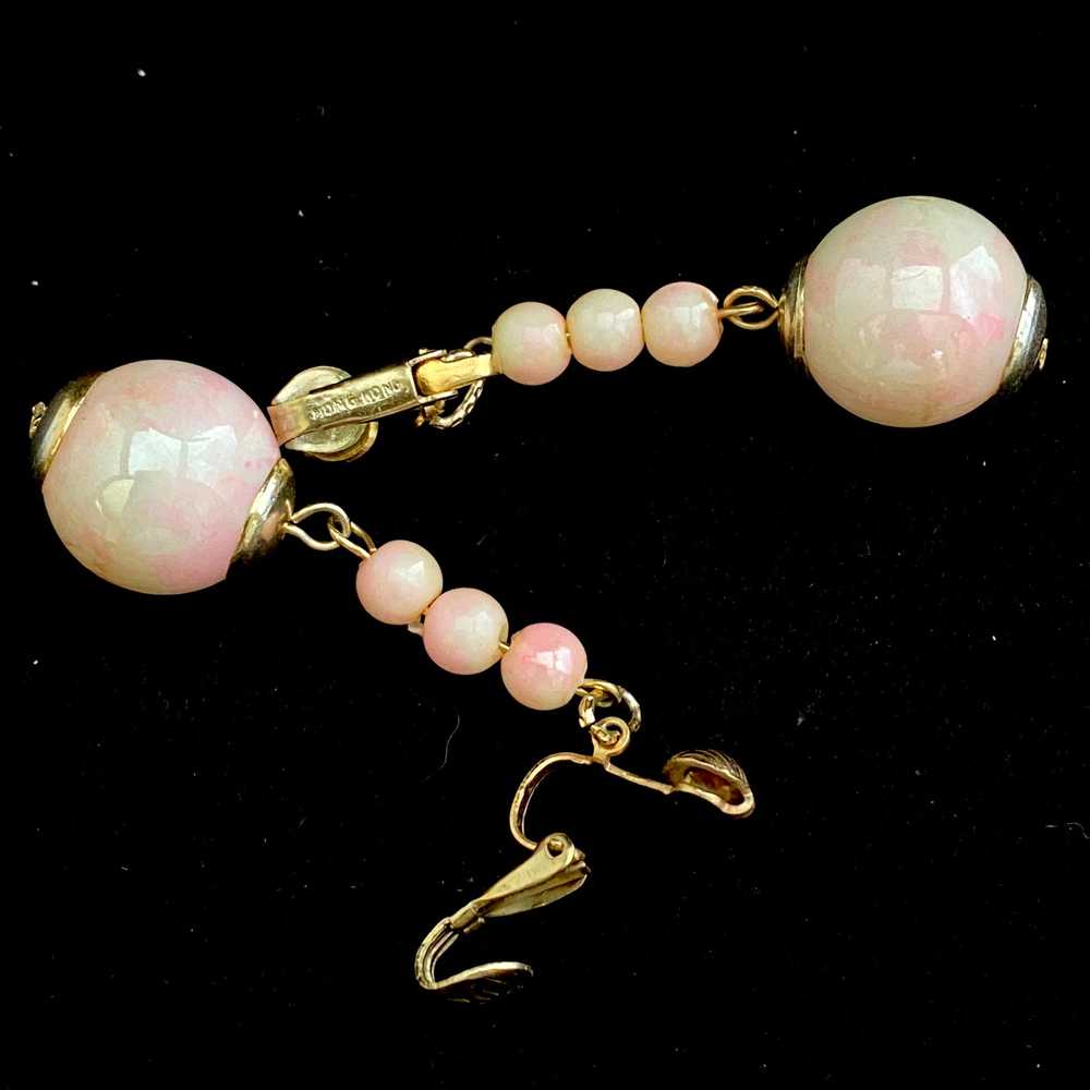 1960s Hong Kong Pink Marbled Bead Earrings - image 2