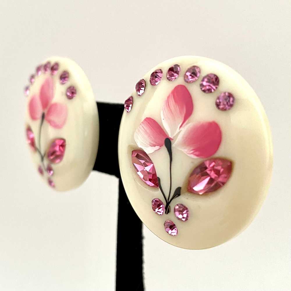 Late 50s/ Early 60s Round Rhinestone Flower Earri… - image 2