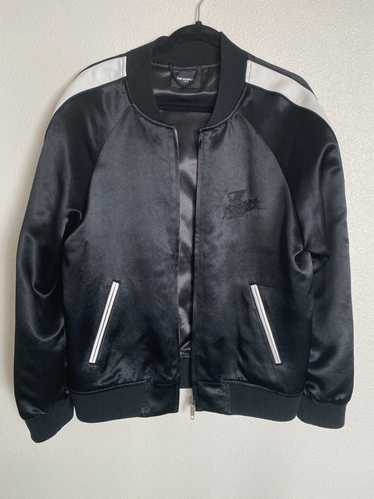 The Kooples The Kooples Black Satin Bomber with Le
