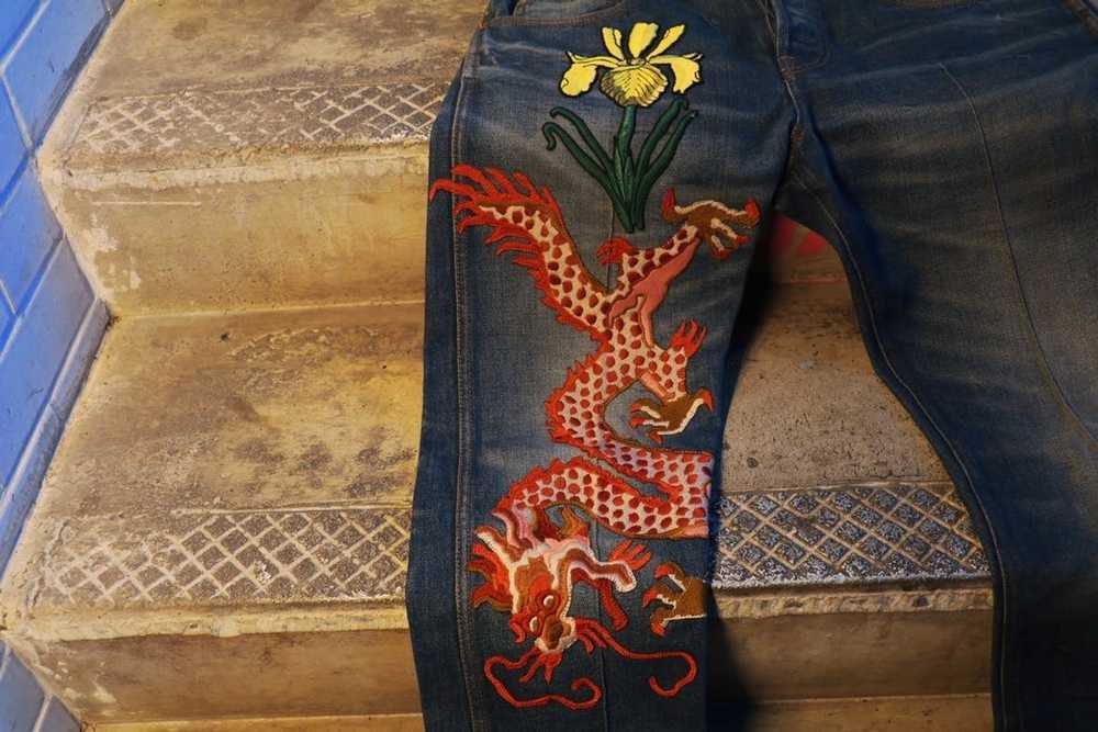 Gucci Gucci Embroidered Dragon Denim Jeans - image 3