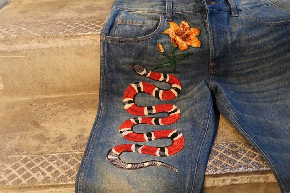 Gucci Gucci Snake Embroidered Slim-fit Jeans - image 2