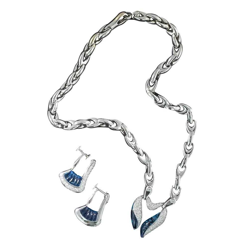 Modern Blue Topaz and Diamond Necklace And Earrin… - image 2