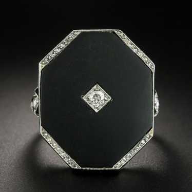 Large Art Deco Octagonal Onyx and Diamond Ring - image 1