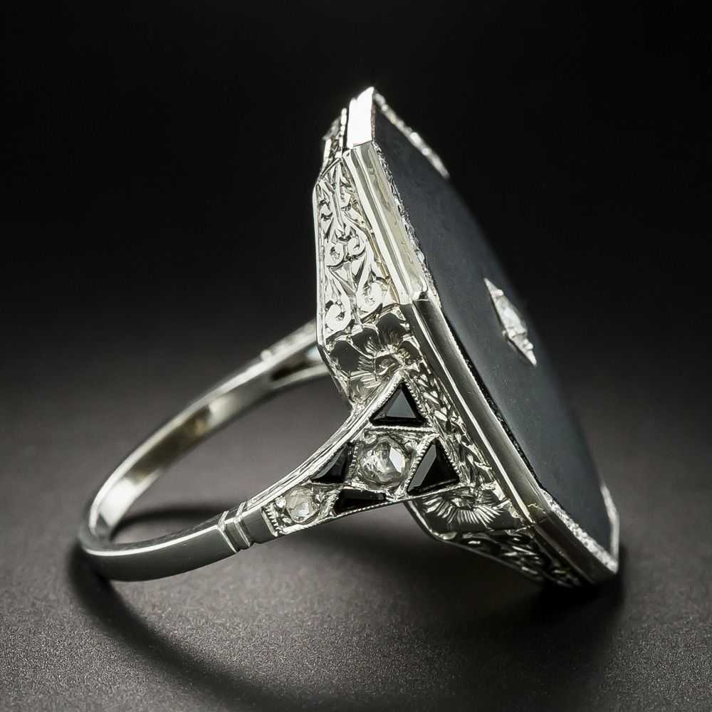 Large Art Deco Octagonal Onyx and Diamond Ring - image 2