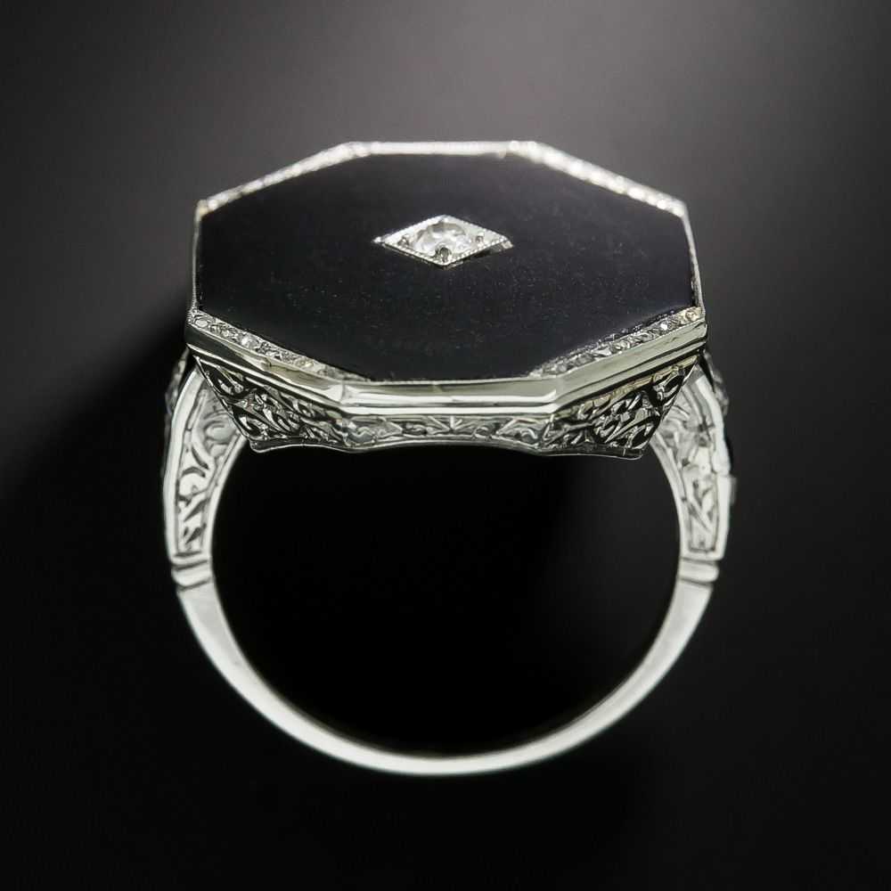 Large Art Deco Octagonal Onyx and Diamond Ring - image 3