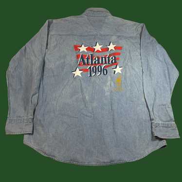 Vintage Long Sleeve Atlanta Braves Denim Shirt. Button Up. Atlanta Braves