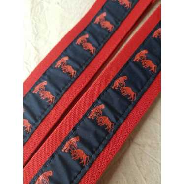 Vintage Red Striped Grosgrain Suspenders Braces Leather Tabs Ivy League  Trad 