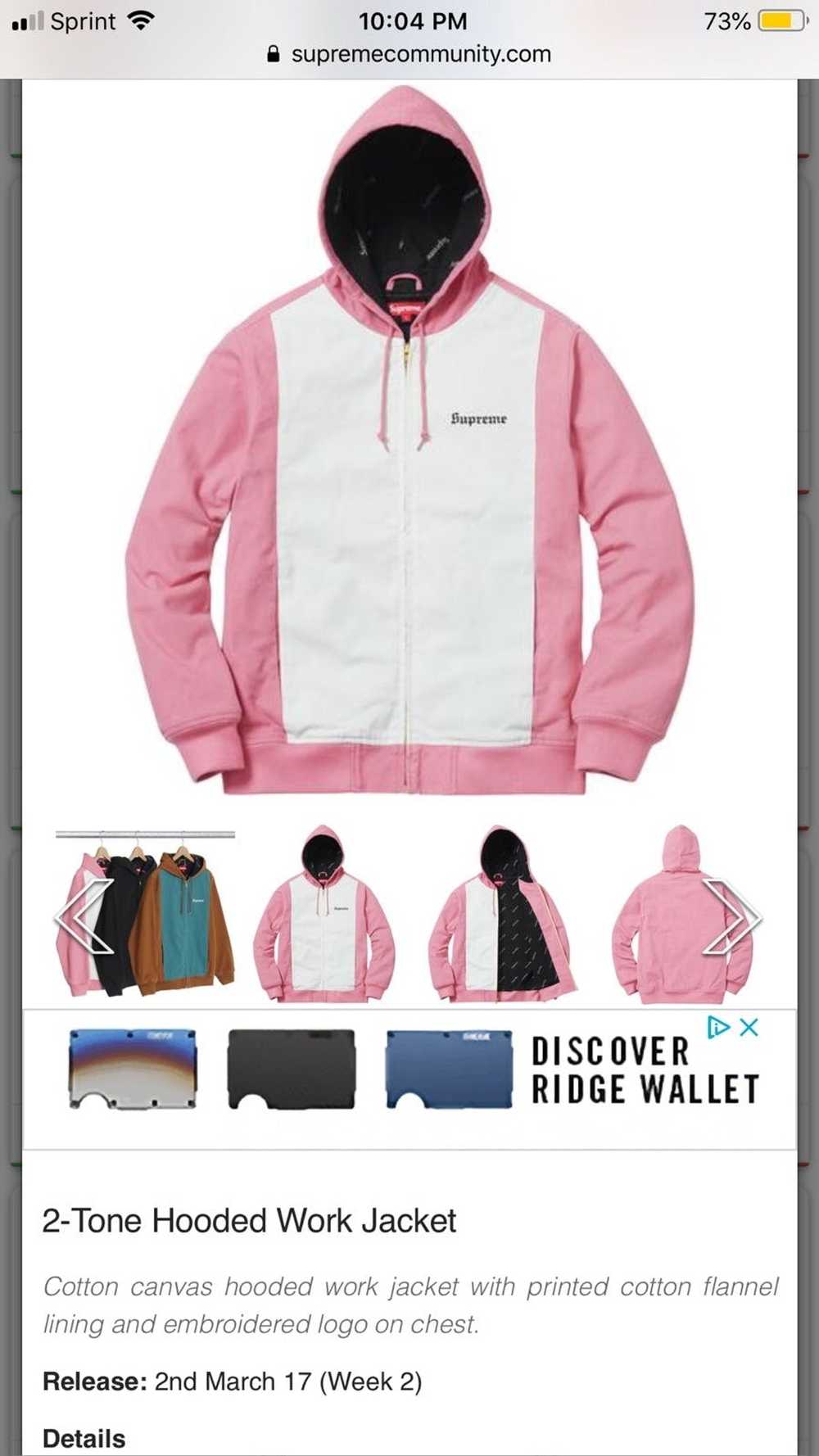 Supreme 2-Tone Hooded Work Jacket Pink - image 5