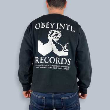 Obey Vintage OBEY Records Black Sweatshirt (L) - image 1