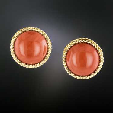 Large Mid-Century Coral Button Earrings - image 1