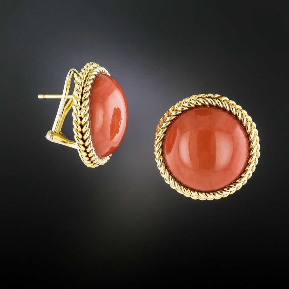 Large Mid-Century Coral Button Earrings - image 2