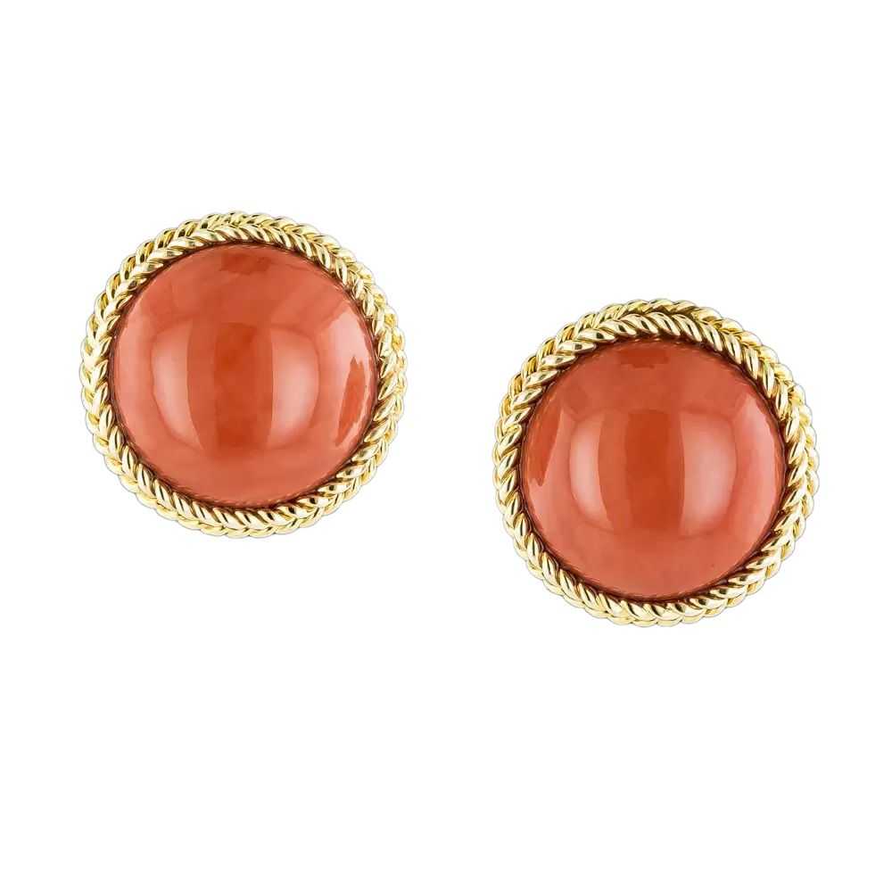 Large Mid-Century Coral Button Earrings - image 3