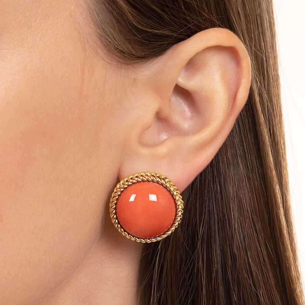 Large Mid-Century Coral Button Earrings - image 4