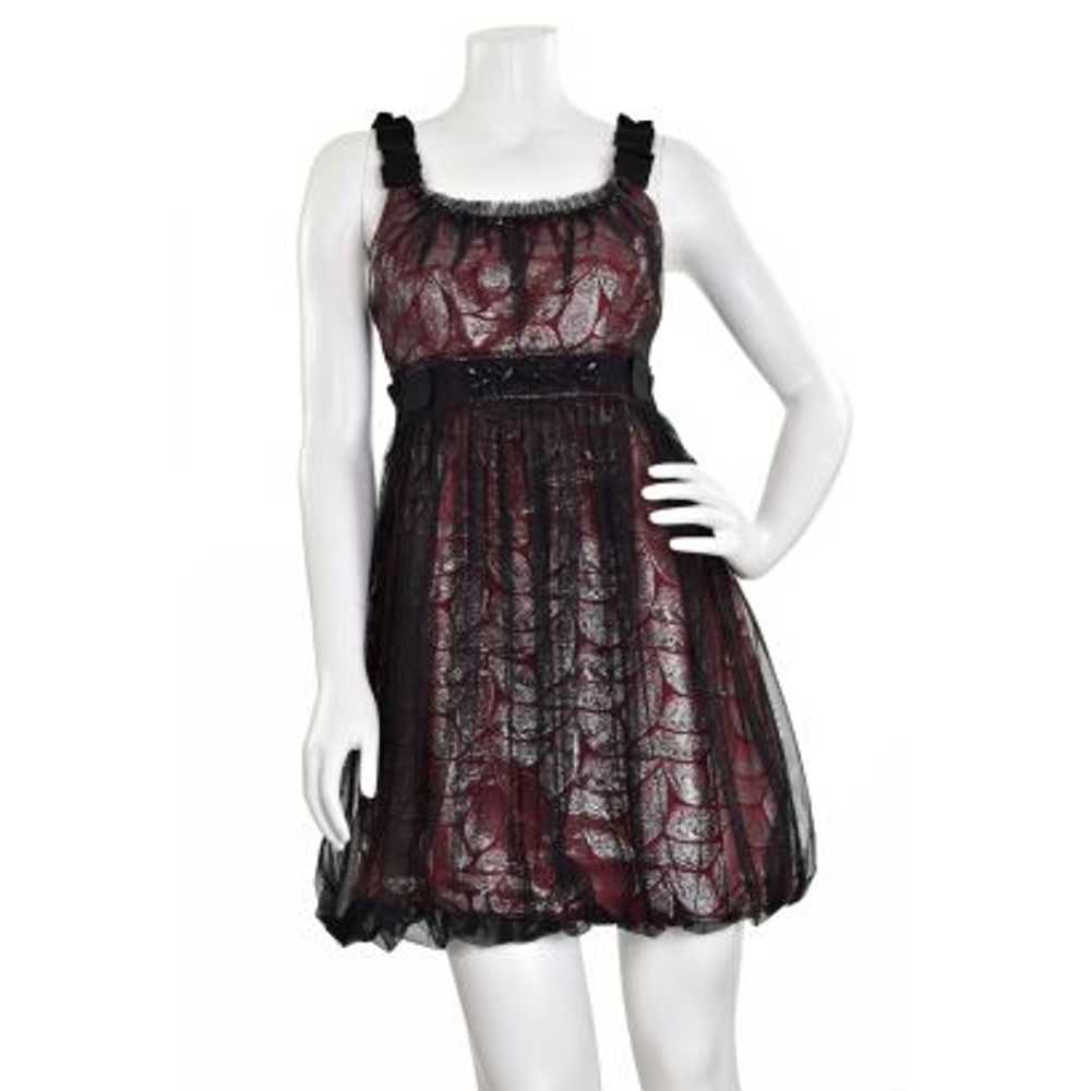 BCBGMAXAZRIA Rouge Metallic Tulle Overlay Dress - image 1