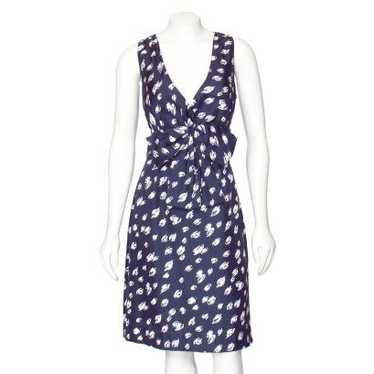 Kate Spade Navy Blue & White Printed Silk Sheath … - image 1