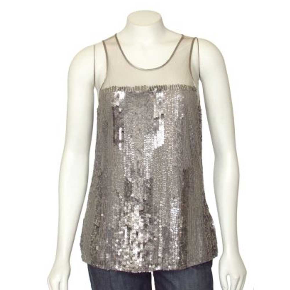 Parker Silver Sequin Top with Sheer Yoke - image 1