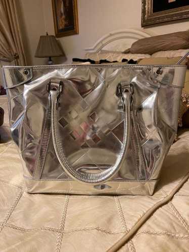 Burberry Check Silver Patent Leather Tote