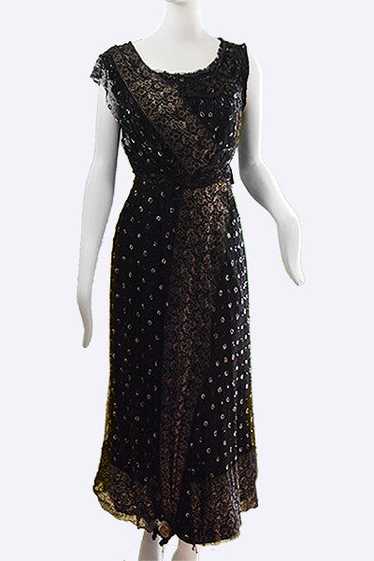 1910s Edwardian Tulle & Gilt Lace Evening Dress - image 1