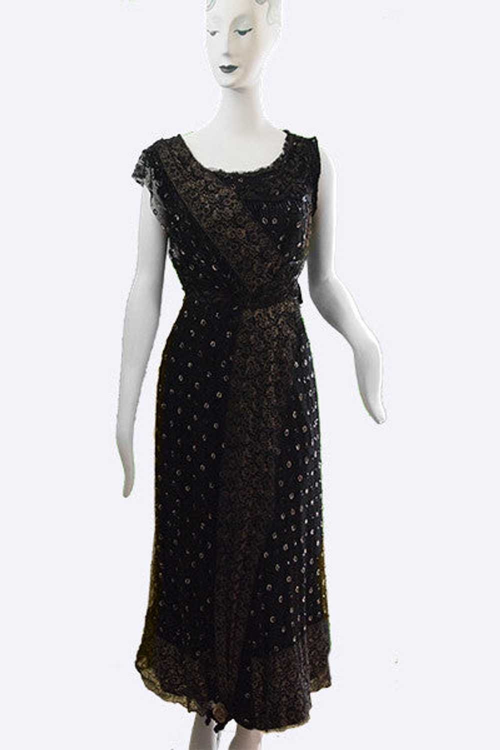 1910s Edwardian Tulle & Gilt Lace Evening Dress - image 8