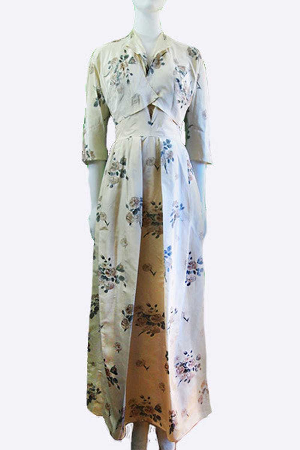 1940s Valentina Floral Silk Ensemble - image 1
