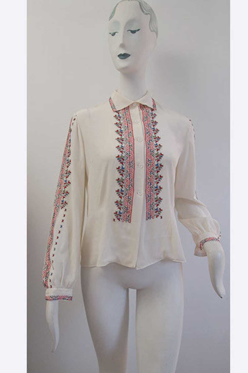 1950s Romanian Embroidered Peasant Blouse - image 1