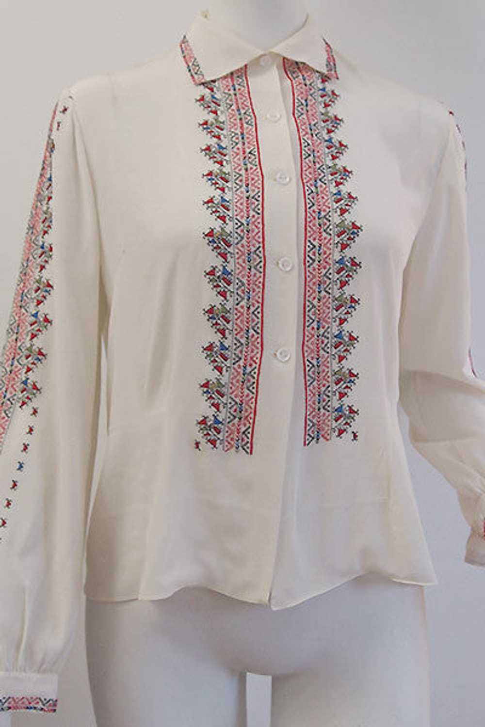 1950s Romanian Embroidered Peasant Blouse - image 2
