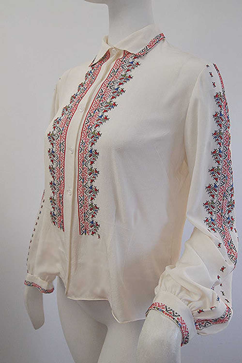 1950s Romanian Embroidered Peasant Blouse - image 5