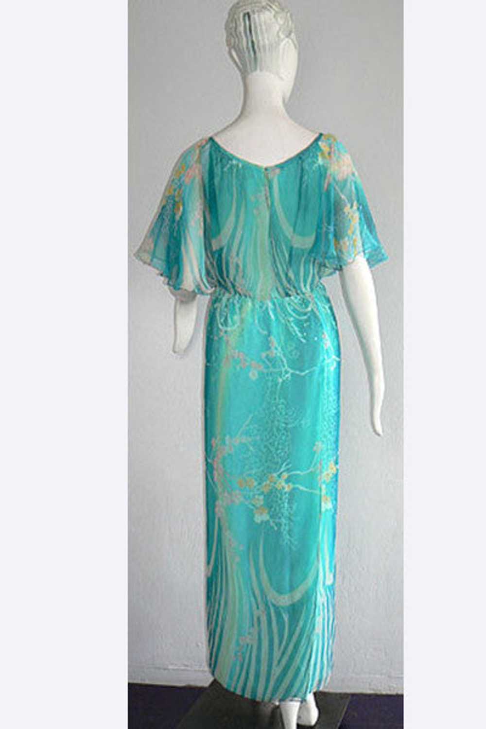 1970s Tina Leser Cherry Blossom Print Dress - image 2