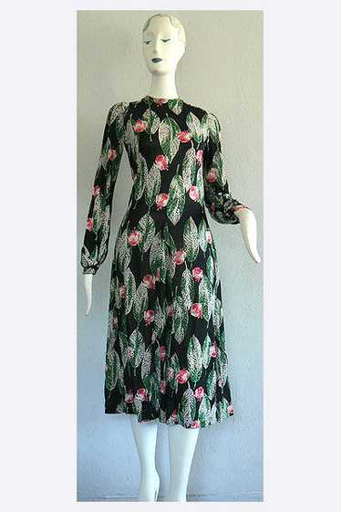 1970s Rose Print Dress - image 1