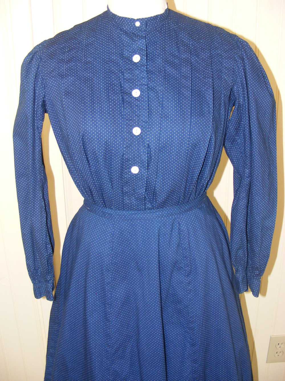 Victorian 1890s 2pc Dress Indigo Cotton Polka Dots - image 1