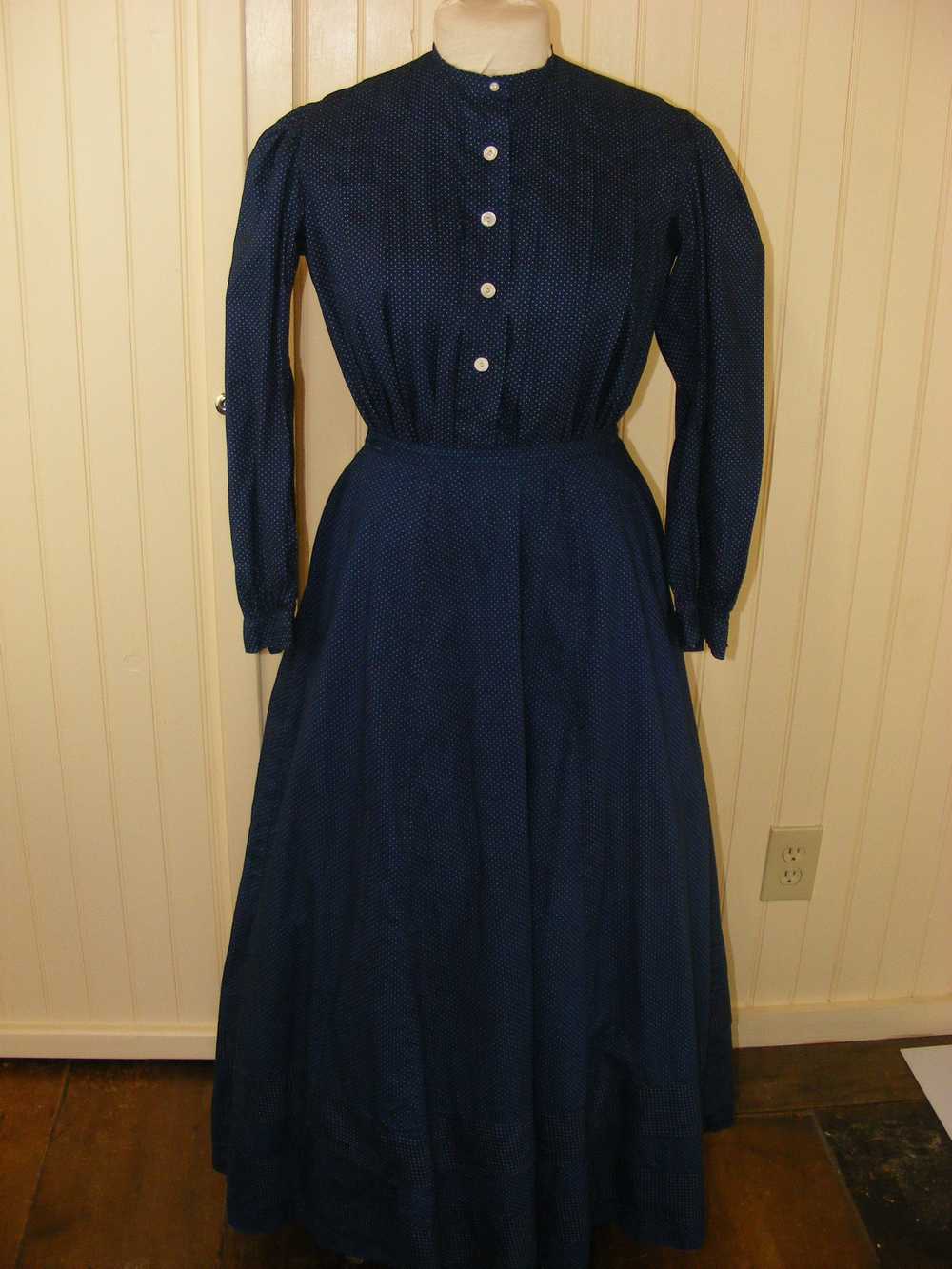 Victorian 1890s 2pc Dress Indigo Cotton Polka Dots - image 2