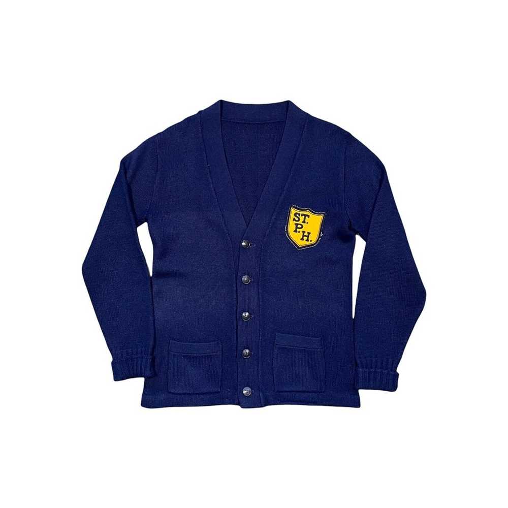 Made In Usa × Vintage 50s navy blue knit cardigan - image 1