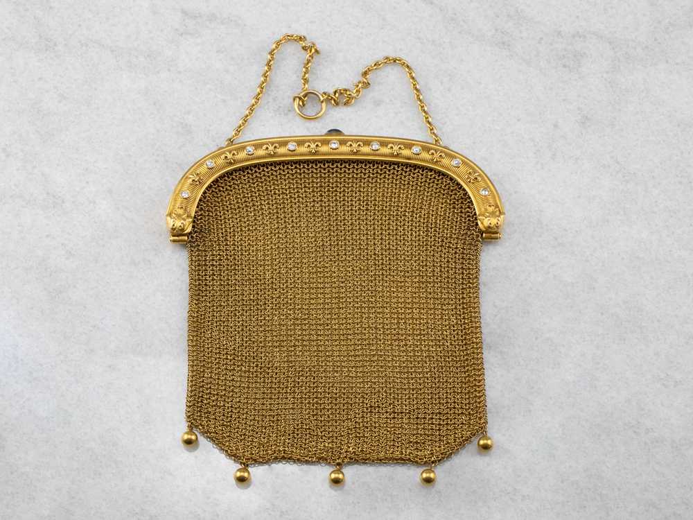 Antique Mesh Gold Synthetic Sapphire and Diamond … - image 2