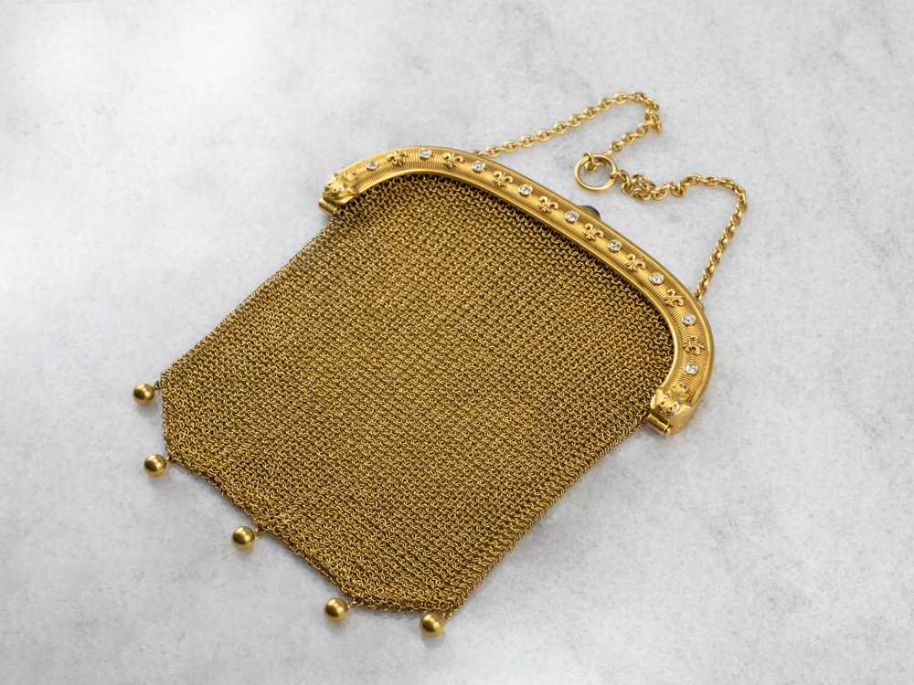 Antique Mesh Gold Synthetic Sapphire and Diamond … - image 3