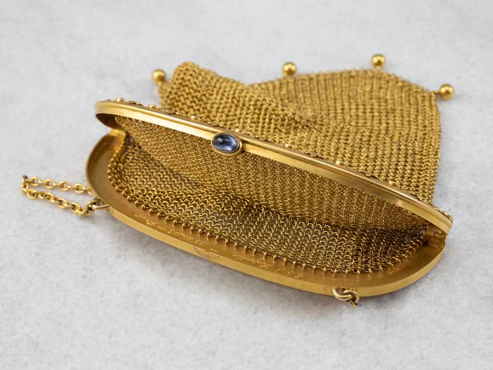 Antique Mesh Gold Synthetic Sapphire and Diamond … - image 9