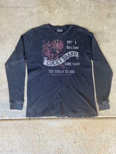 Lucky Brand Vintage Inspired Mens Graphic Long Sleeve Thermal XL Black Logo