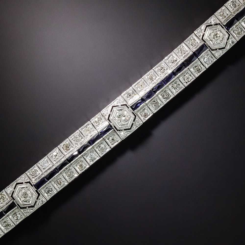 Art Deco Diamond and Synthetic Sapphire Bracelet - image 2